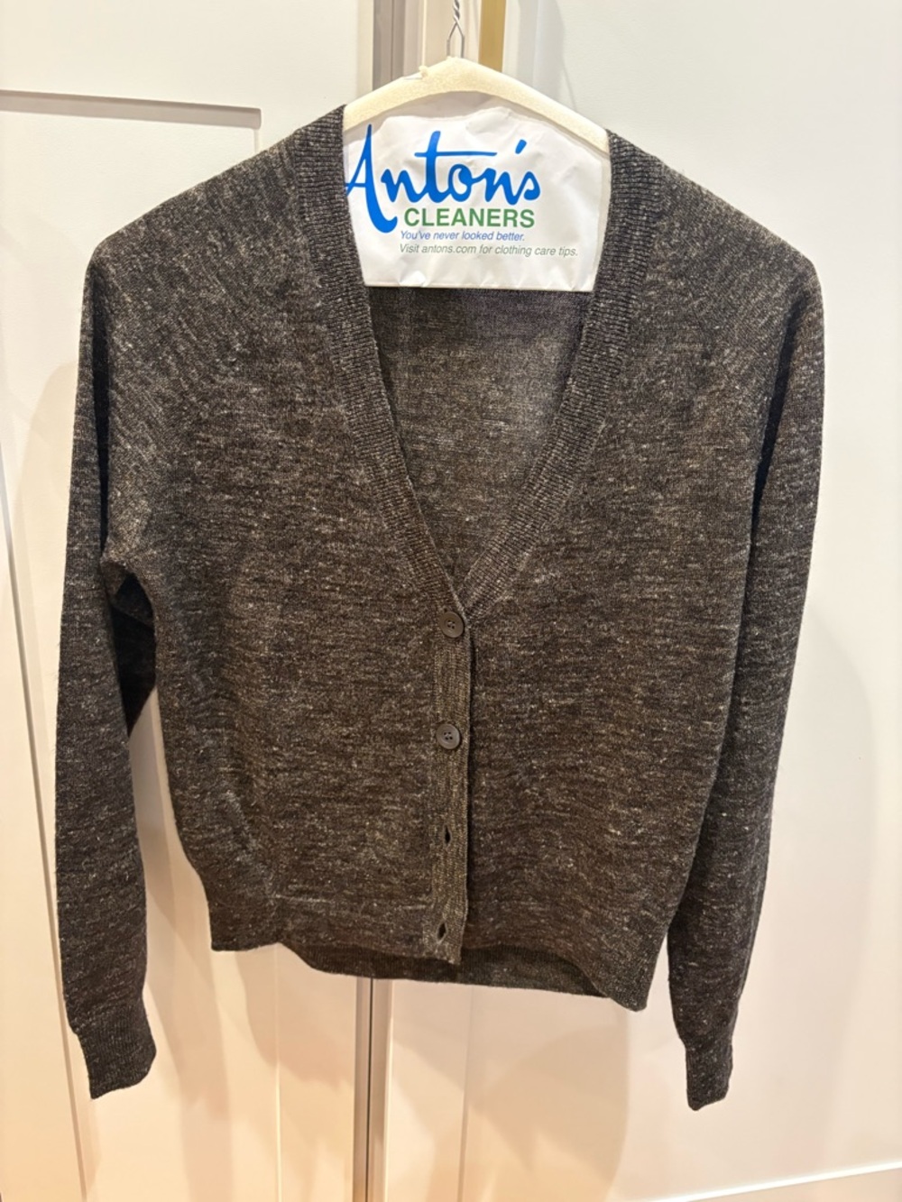 Dries Van Noten Heathered Dark brown V-Neck Button Cardigan